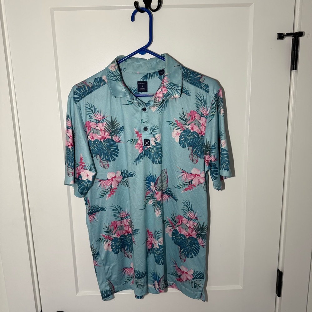 Performance Golf Polo. Floral All Over Print. Stretchy, Quick Dry. Lightweight